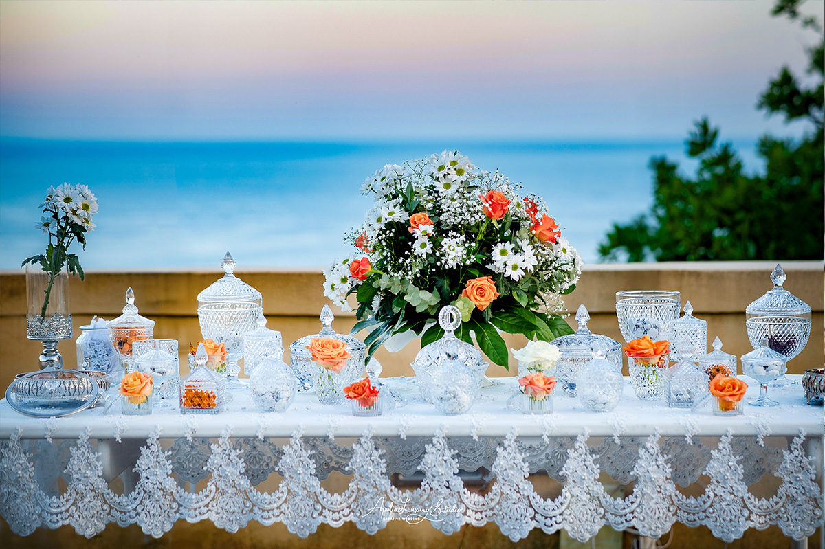 Tramonto sul mare Adriatico dalla terrazza location matrimoni Cala dei Balcani, Santa Cesarea Terme, Salento